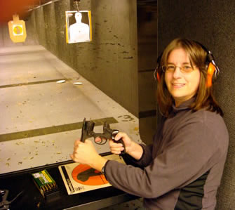 Meryl emptying a pistol